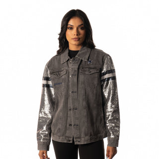 Dallas Cowboys Womens Sequin Sleeve Denim Jacket - Grey-Sequin Jacket-thewildcollective