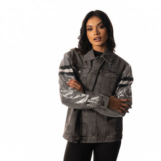 Dallas Cowboys Womens Sequin Sleeve Denim Jacket - Grey-Sequin Jacket-thewildcollective