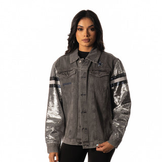 Dallas Cowboys Womens Sequin Sleeve Denim Jacket - Grey-Sequin Jacket-thewildcollective