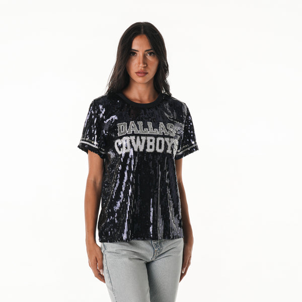 Dallas Cowboys Women's Sequin Tee - Navy