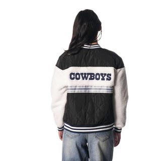 Dallas Cowboys Women's Sherpa Bomber Jacket - Black/Cream-Bomber Jacket-thewildcollective