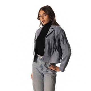 Dallas Cowboys Womens Suede Fringe Jacket - Light Blue-Suede Jacket-thewildcollective