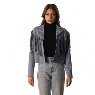Dallas Cowboys Womens Suede Fringe Jacket - Light Blue-Suede Jacket-thewildcollective