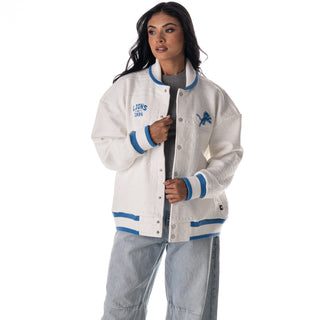 Detroit Lions Unisex Embossed Cable Knit Bomber - Vintage White-Bomber Jacket-thewildcollective