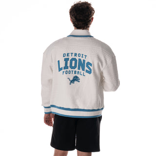 Detroit Lions Unisex Embossed Cable Knit Bomber - Vintage White-Bomber Jacket-thewildcollective