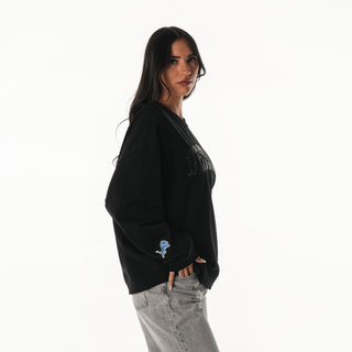 Detroit Lions Women's Crystal Rock Crew Neck Fleece - Black-Crew Fleece-thewildcollective