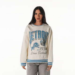 Detroit Lions Women's Oversized Vintage Crew Fleece - Vintage White-Crew Fleece-thewildcollective