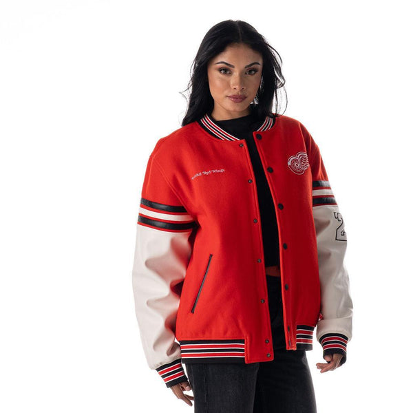 Detroit Red Wings Unisex Drop Shoulder Varsity Jacket - Red