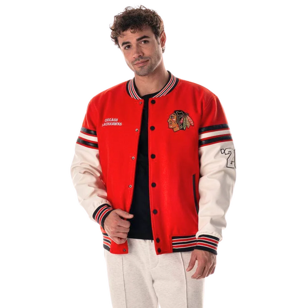 Chicago Blackhawks Unisex Drop Shoulder Varsity Jacket - Red