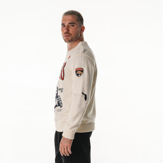 Florida Panthers Unisex All Over Jacquard Crew Sweater- Cream-Jacquard Sweater-thewildcollective