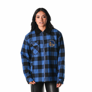 Golden State Warriors Flannel Zip Front Jacket - Blue-Flannel Jacket-thewildcollective