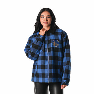 Golden State Warriors Flannel Zip Front Jacket - Blue-Flannel Jacket-thewildcollective