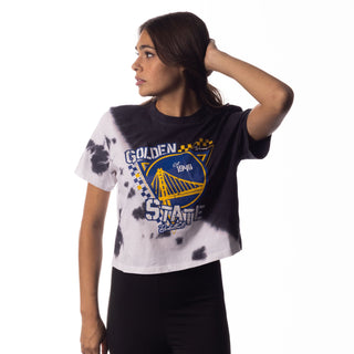 Golden State Warriors Womens Racing Crop Tee - Black/White-Crop Tee-thewildcollective