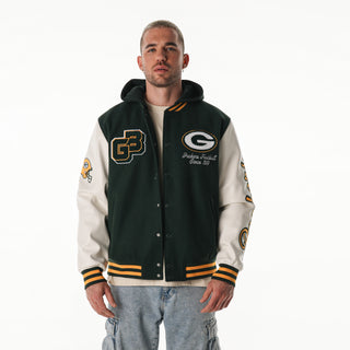 Green Bay Packers Unisex Hooded Varsity Jacket - Green-Varsity Jacket-thewildcollective