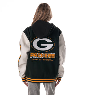 Green Bay Packers Unisex Hooded Varsity Jacket - Green-Varsity Jacket-thewildcollective