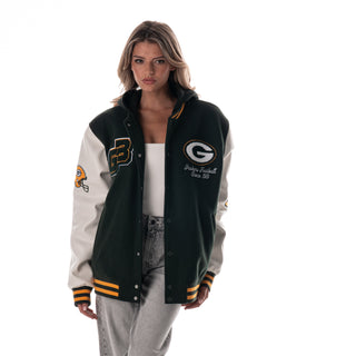 Green Bay Packers Unisex Hooded Varsity Jacket - Green-Varsity Jacket-thewildcollective