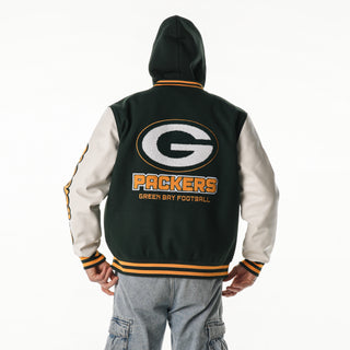 Green Bay Packers Unisex Hooded Varsity Jacket - Green-Varsity Jacket-thewildcollective