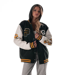 Green Bay Packers Unisex Hooded Varsity Jacket - Green-Varsity Jacket-thewildcollective