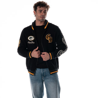 Green Bay Packers Unisex Jacquard Zip Front Sweater - Black-Jacquard Sweater-thewildcollective