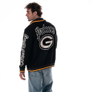 Green Bay Packers Unisex Jacquard Zip Front Sweater - Black-Jacquard Sweater-thewildcollective