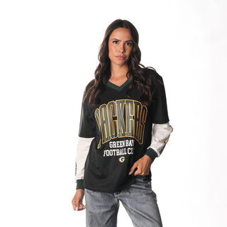 Green Bay Packers Women's Mesh Long Sleeve Layered Tee - Multi-Shirts & Tops-thewildcollective