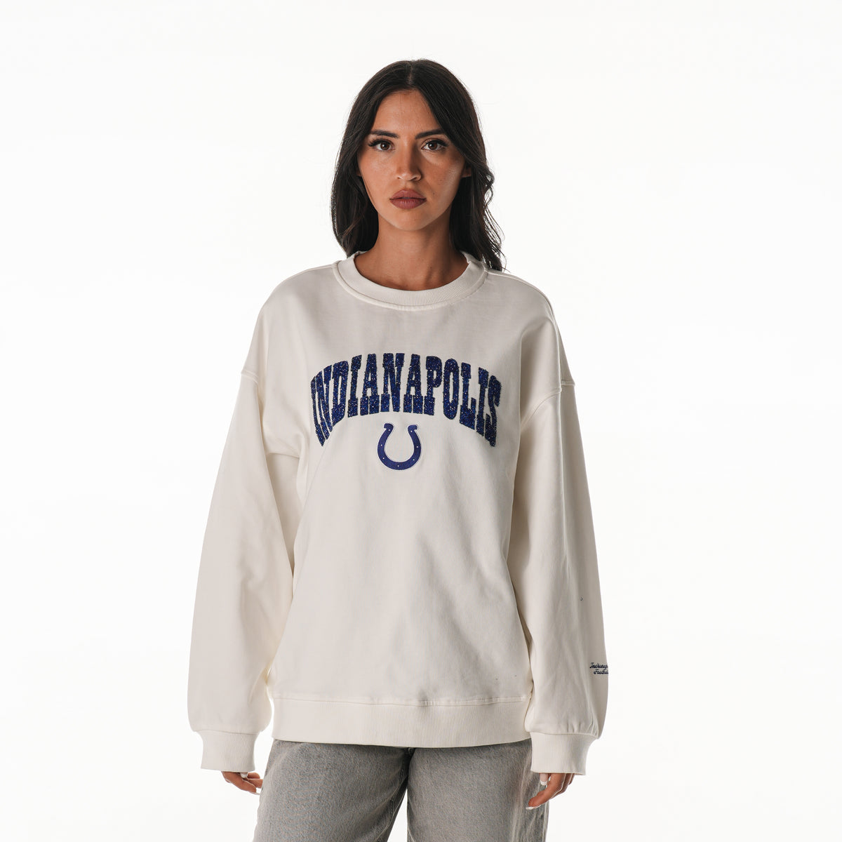 Indy Colts Women's Oversized Crystal Rock Crew Fleece - White