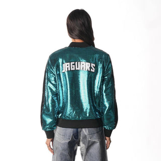 Jacksonville Jaguars Teal Sequin Bomber-Sequin Jacket-thewildcollective