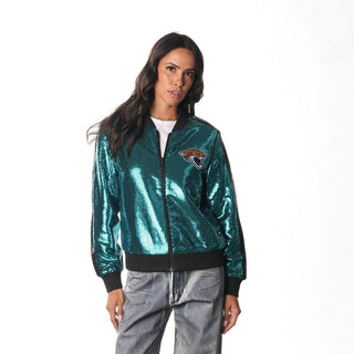 Jacksonville Jaguars Teal Sequin Bomber-Sequin Jacket-thewildcollective