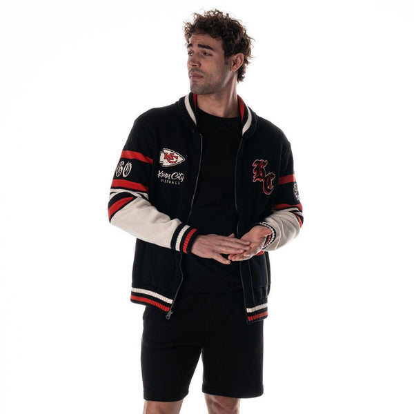 Kansas City Chiefs Unisex Jacquard Zip Front Sweater - Black