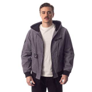 Las Vegas Raiders Unisex Corduroy Full Zip Bomber - Grey-Bomber Jacket-thewildcollective