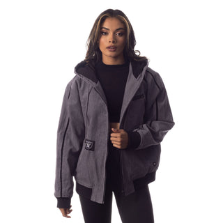 Las Vegas Raiders Unisex Corduroy Full Zip Bomber - Grey-Bomber Jacket-thewildcollective