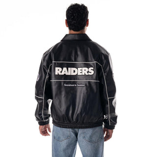 Las Vegas Raiders Unisex Faux Leather Racing Jacket - Black-Faux Leather Jacket-thewildcollective