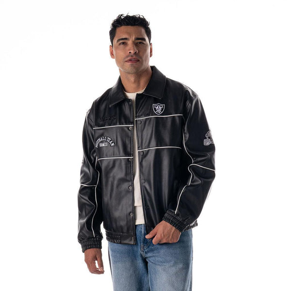 Las Vegas Raiders Unisex Faux Leather Racing Jacket - Black