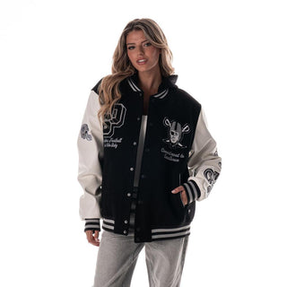 Las Vegas Raiders Unisex Hooded Varsity Jacket – Black-Varsity Jacket-thewildcollective