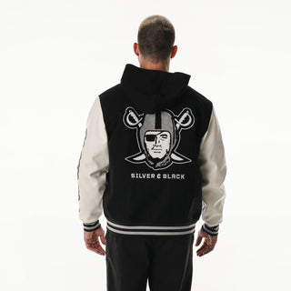 Las Vegas Raiders Unisex Hooded Varsity Jacket – Black-Varsity Jacket-thewildcollective