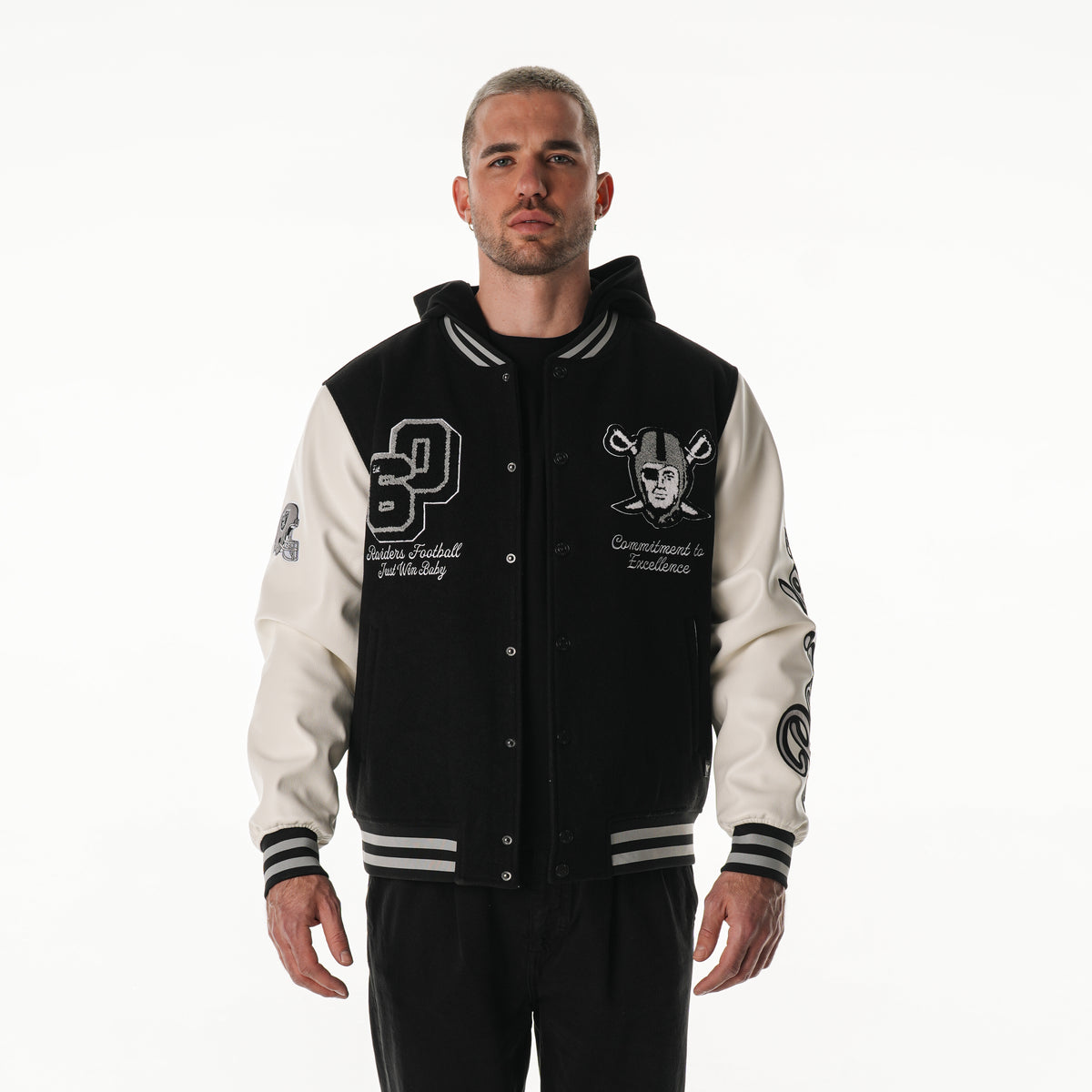 Las Vegas Raiders Unisex Hooded Varsity Jacket – Black