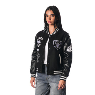 Las Vegas Raiders Varsity Sparkle Jacket - Black-Varsity Jacket-thewildcollective