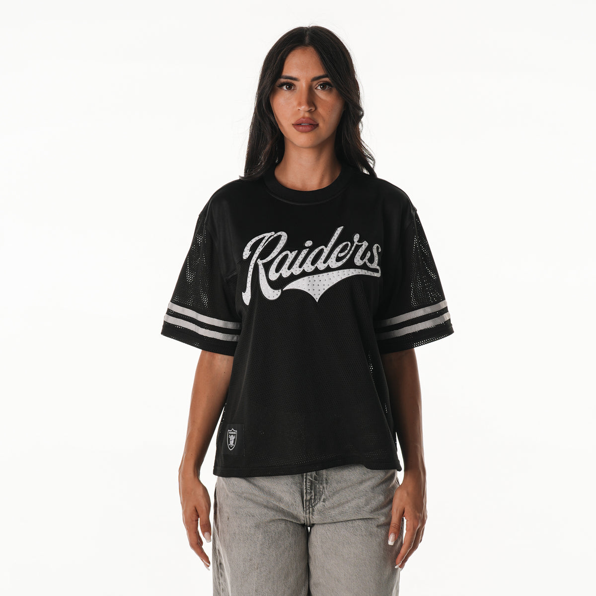 Las Vegas Raiders Women's Boxy Mesh Jersey - Black