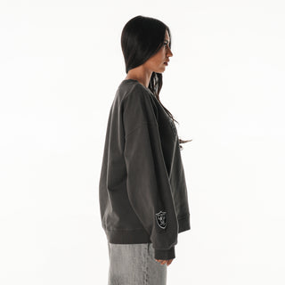 Las Vegas Raiders Women's Crystal Oversized Crew Fleece - Charcoal-Crew Fleece-thewildcollective