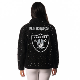Las Vegas Raiders Womens Denim Rhinestone- Denim-Denim Jacket-thewildcollective