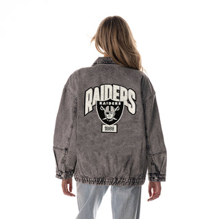 Las Vegas Raiders Women's Oversized Jacket W/ Cargo Pockets - Grey-Denim Jacket-thewildcollective