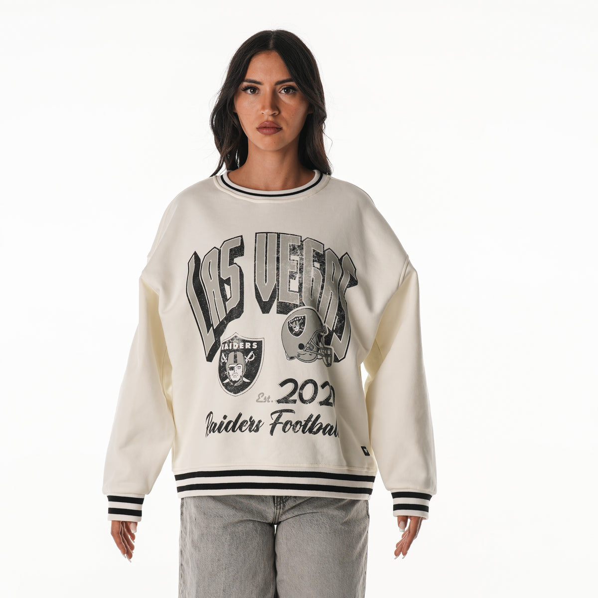 Las Vegas Raiders Women's Oversized Vintage Crew Fleece – Vintage White