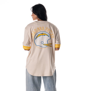 Los Angeles Chargers Mesh Button Up Shirt - Cream-FASHION TOP-thewildcollective