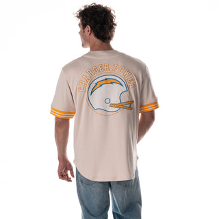 Los Angeles Chargers Mesh Button Up Shirt - Cream-FASHION TOP-thewildcollective