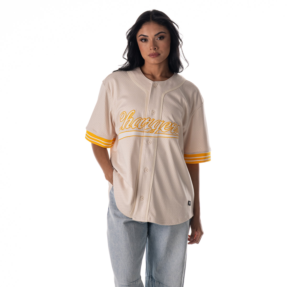 Los Angeles Chargers Mesh Button Up Shirt - Cream