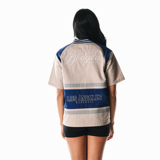 Los Angeles Dodgers Women's Racing Zip Up Tee - Cream-ZIP TEE-thewildcollective