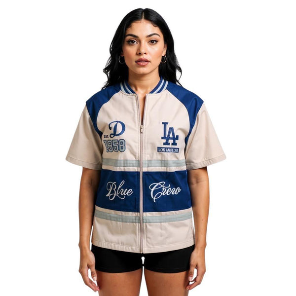Los Angeles Dodgers Women's Racing Zip Up Tee - Cream
