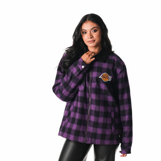 Los Angeles Lakers Flannel Zip Front Jacket - Purple-Flannel Jacket-thewildcollective