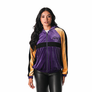 Los Angeles Lakers Women's Velour Track Jacket - Purple-Track Jacket-thewildcollective