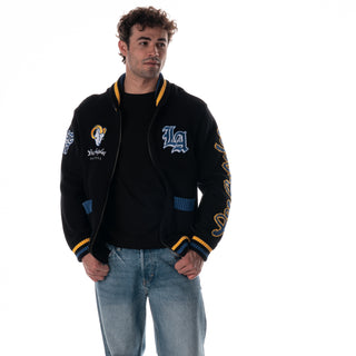 Los Angeles Rams Unisex Jacquard Zip Front Sweater - Black-Jacquard Sweater-thewildcollective
